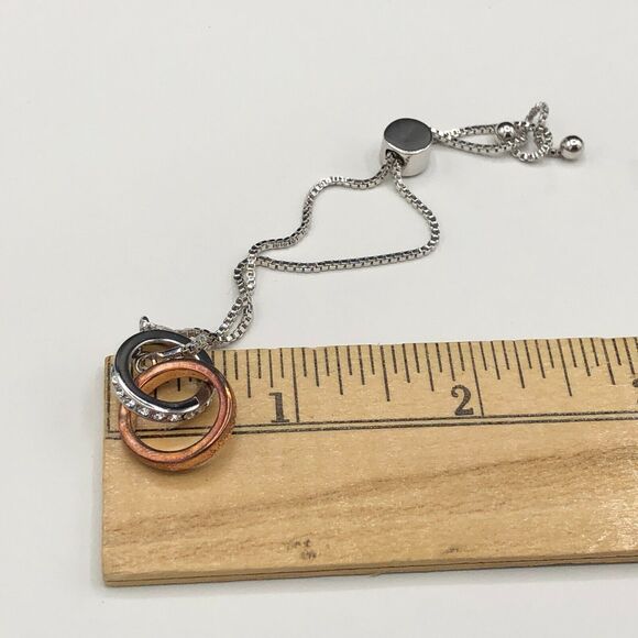 IBB Bolo Bracelet ALWAYS TOGETHER Love Rings Two Tone Pave Crystals Slider Chain - Picture 8 of 8